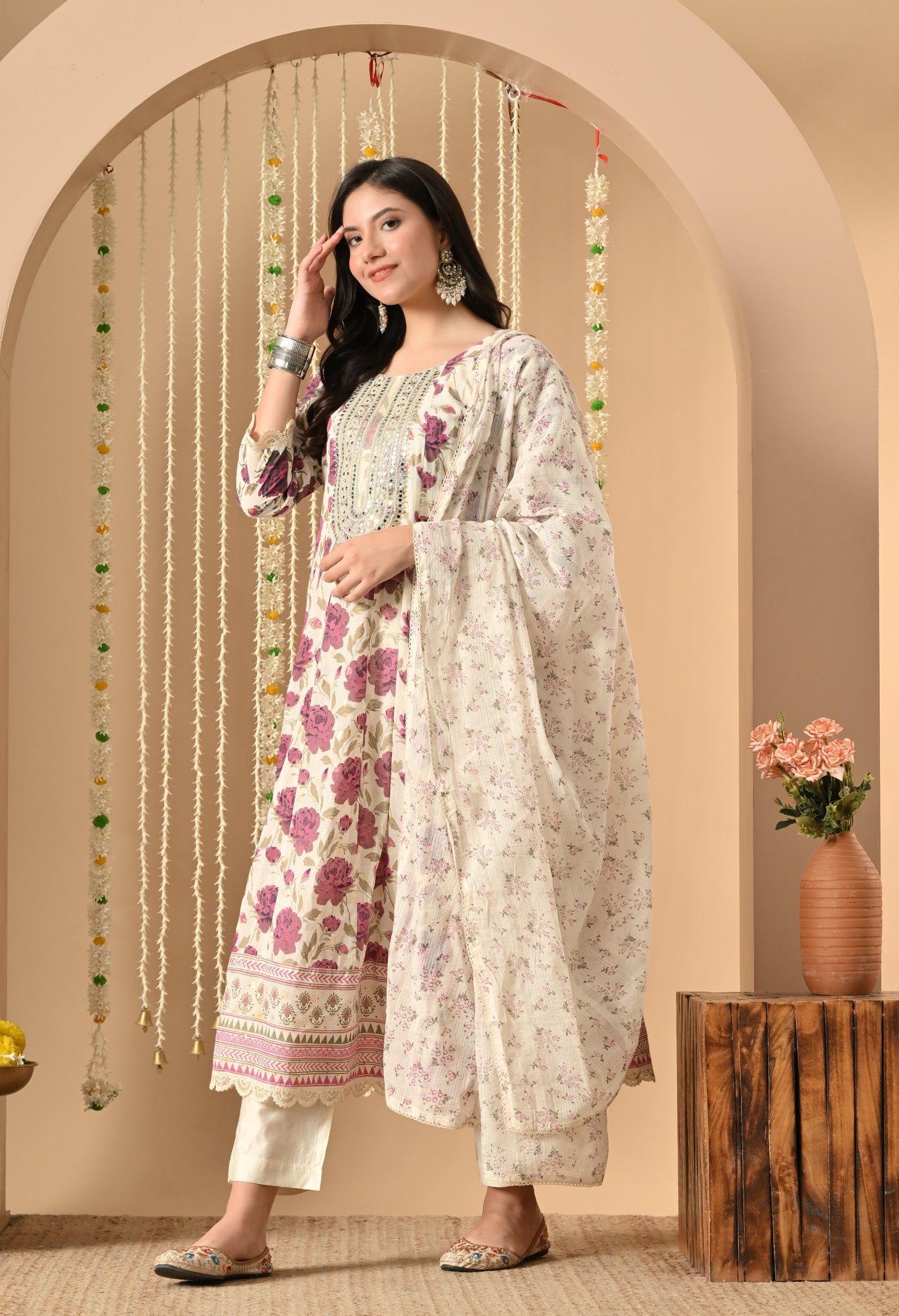 Cotton Pearl anarkali suit