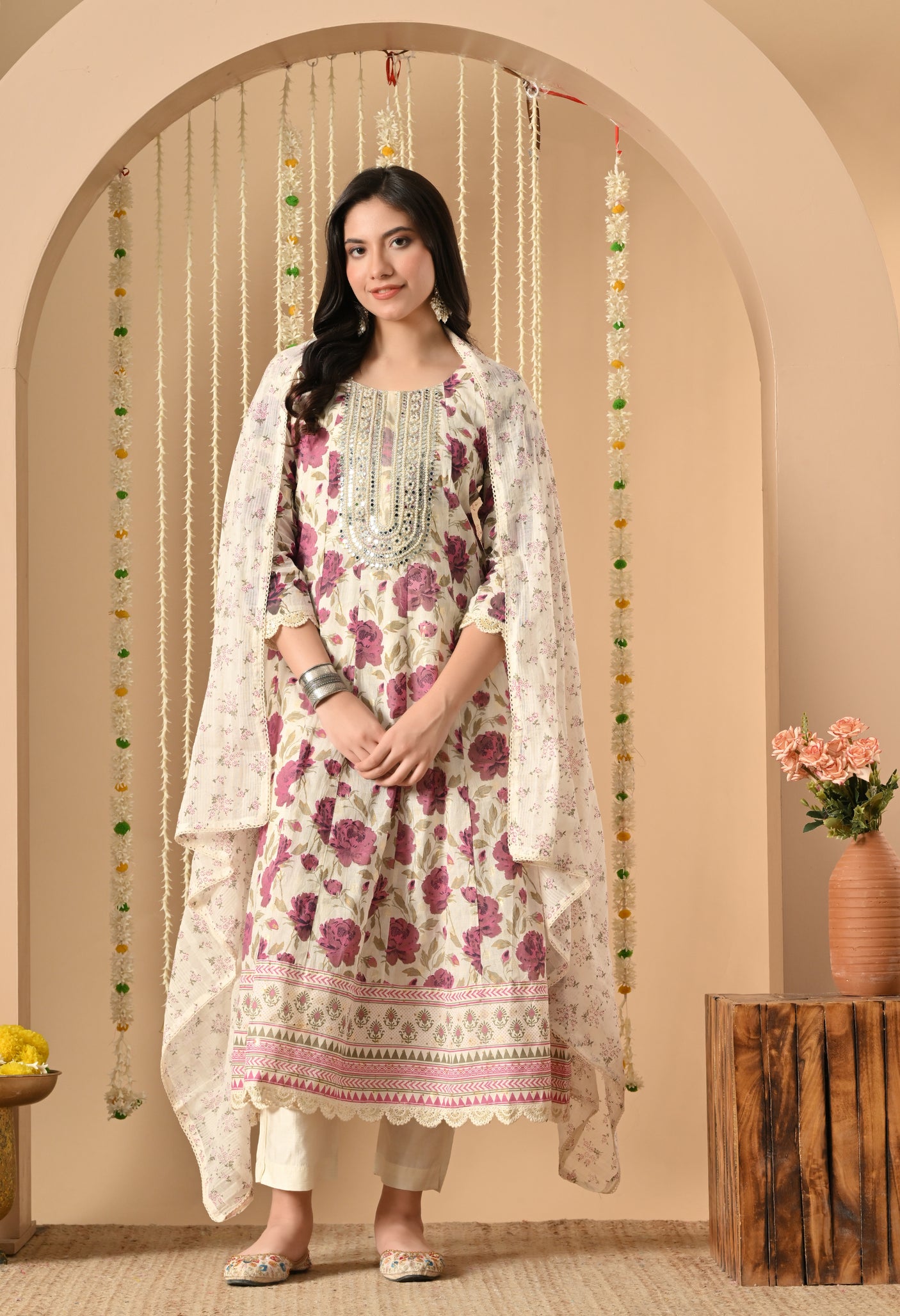 Cotton Pearl anarkali suit