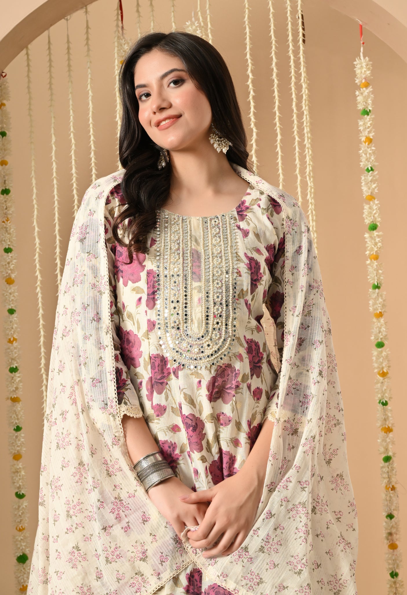 Cotton Pearl anarkali suit