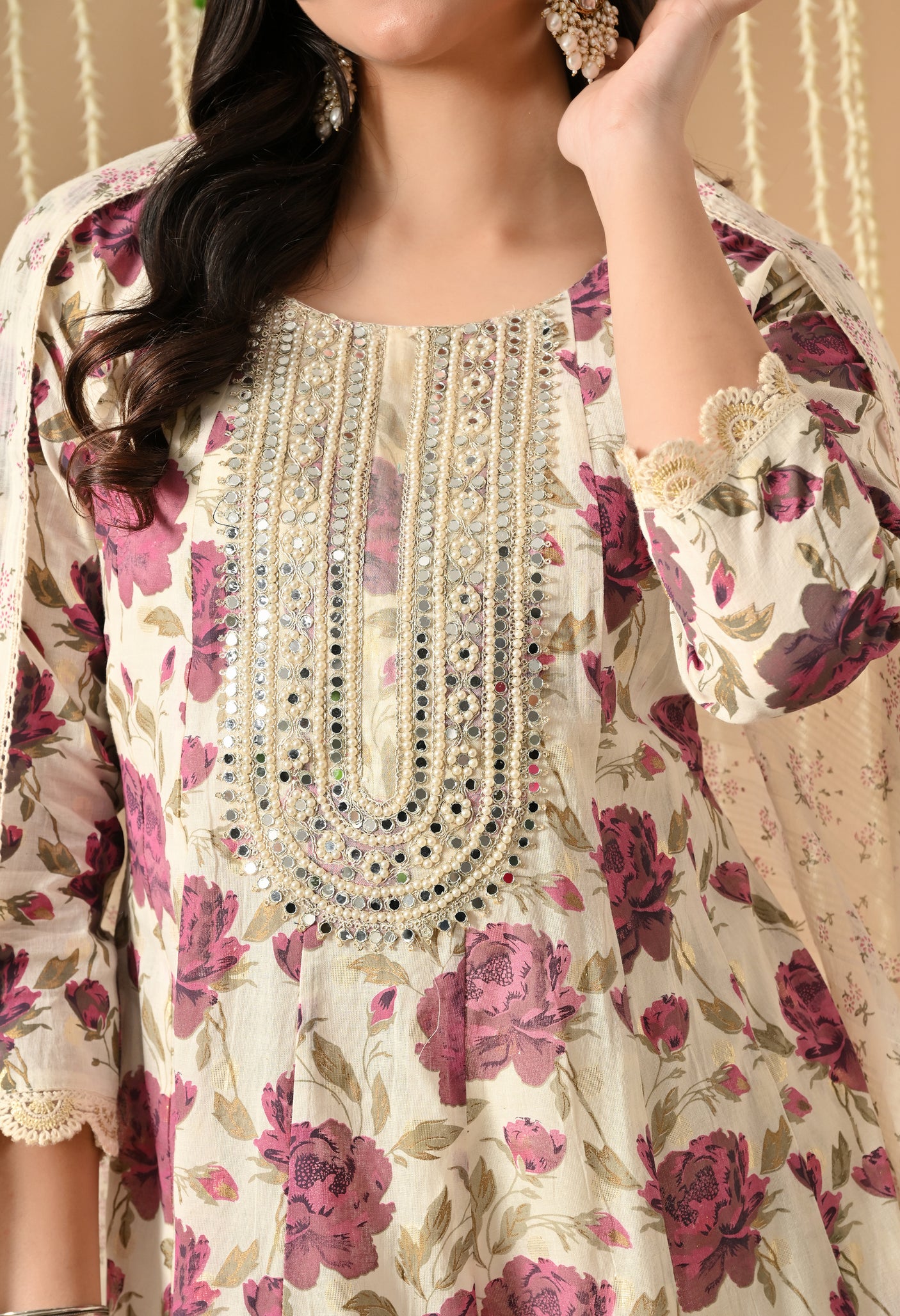 Cotton Pearl anarkali suit
