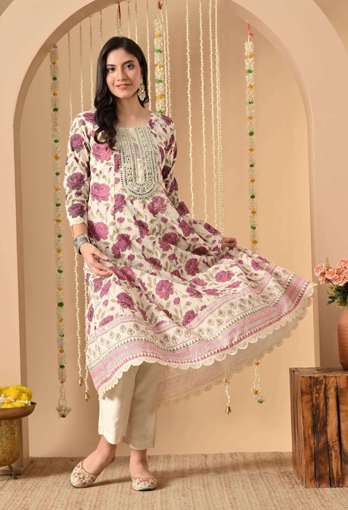 Cotton Pearl anarkali suit