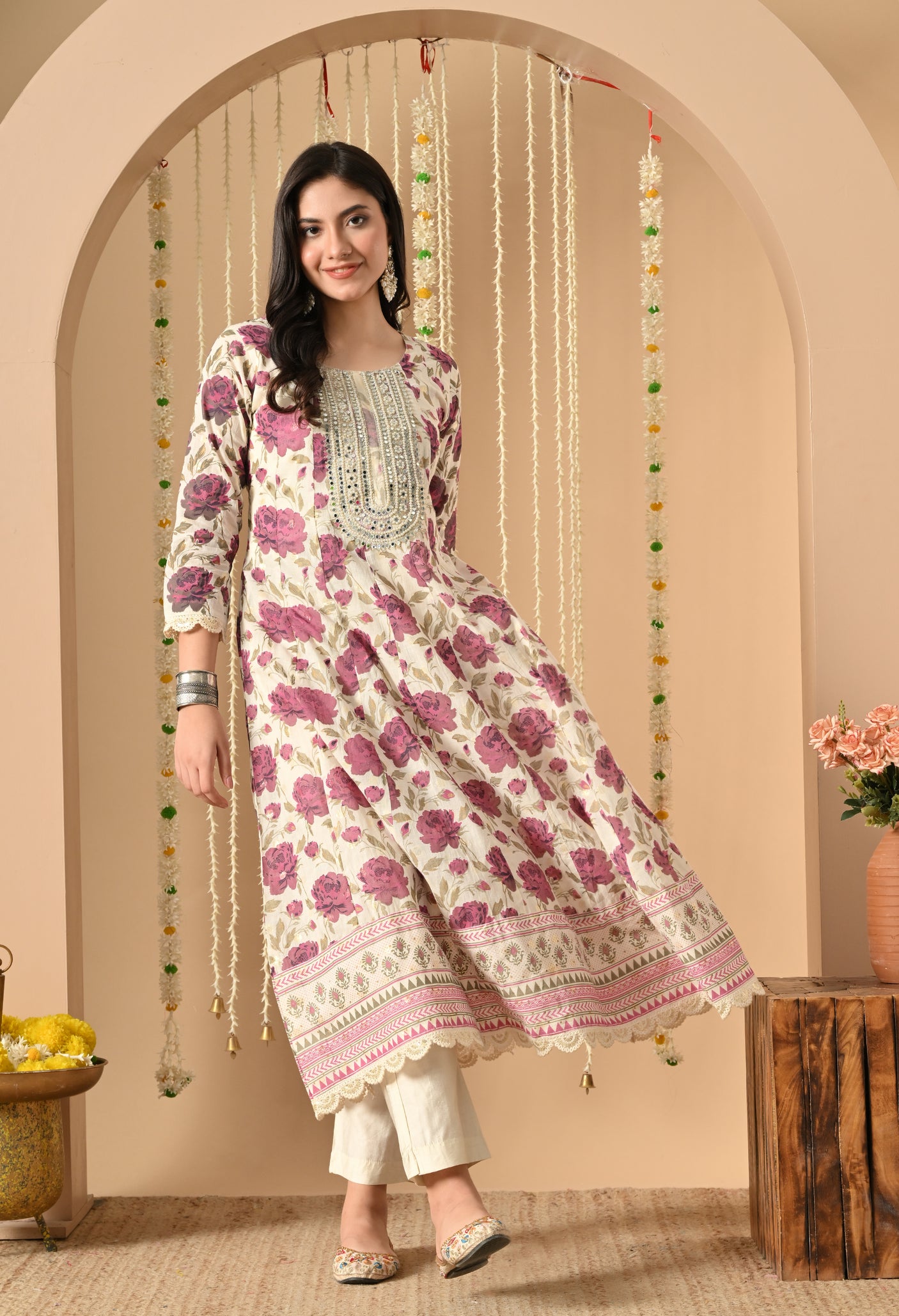Cotton Pearl anarkali suit