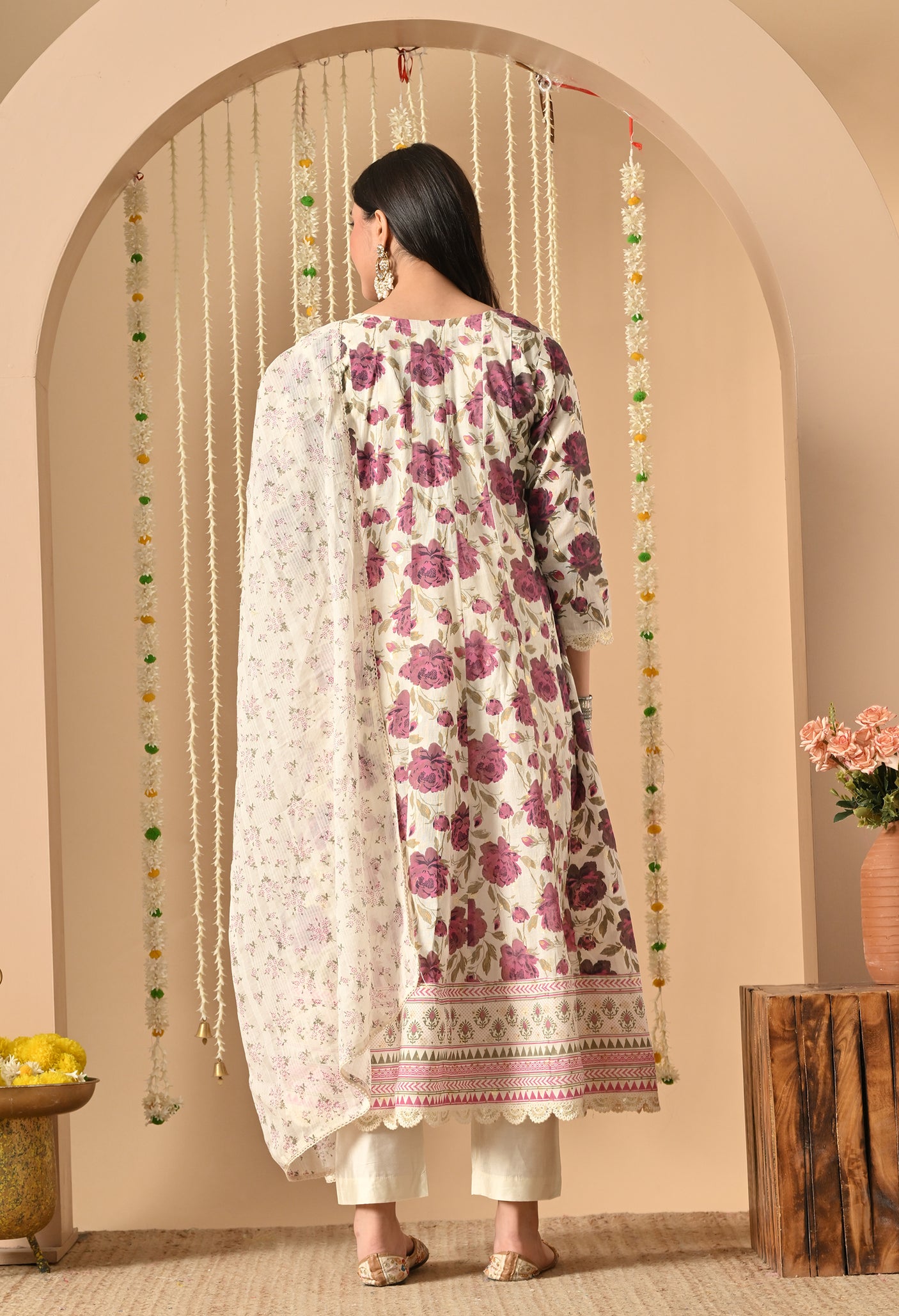Cotton Pearl anarkali suit
