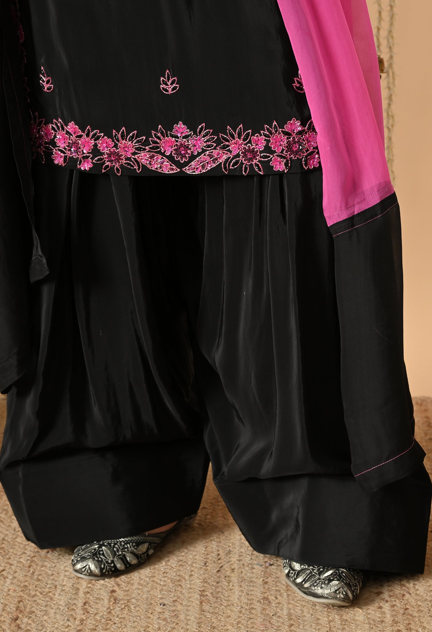 Black Pink Hand Work Farshi