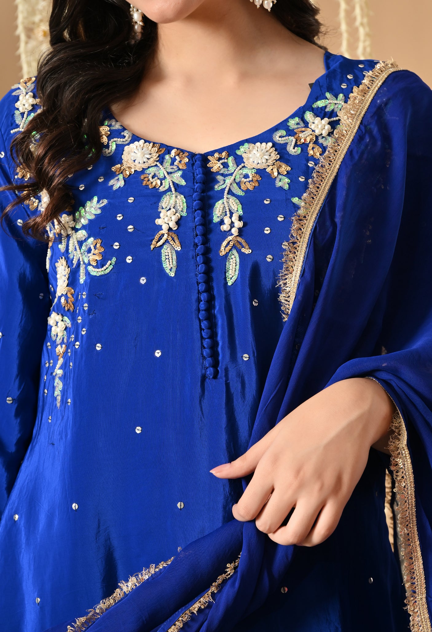 Royal Blue Hand Work Farshi