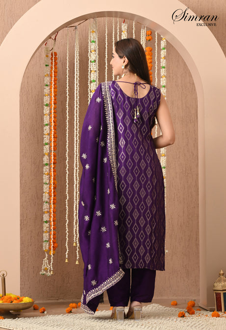 Gold Thread Embroidery with Mirror Work suit