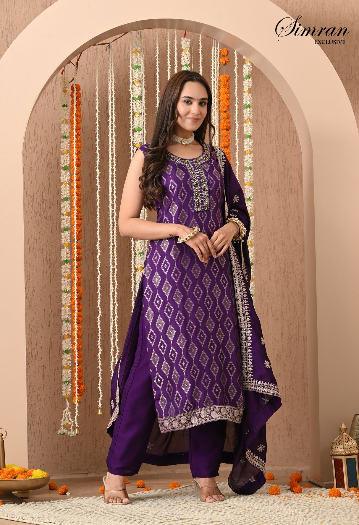Gold Thread Embroidery with Mirror Work suit