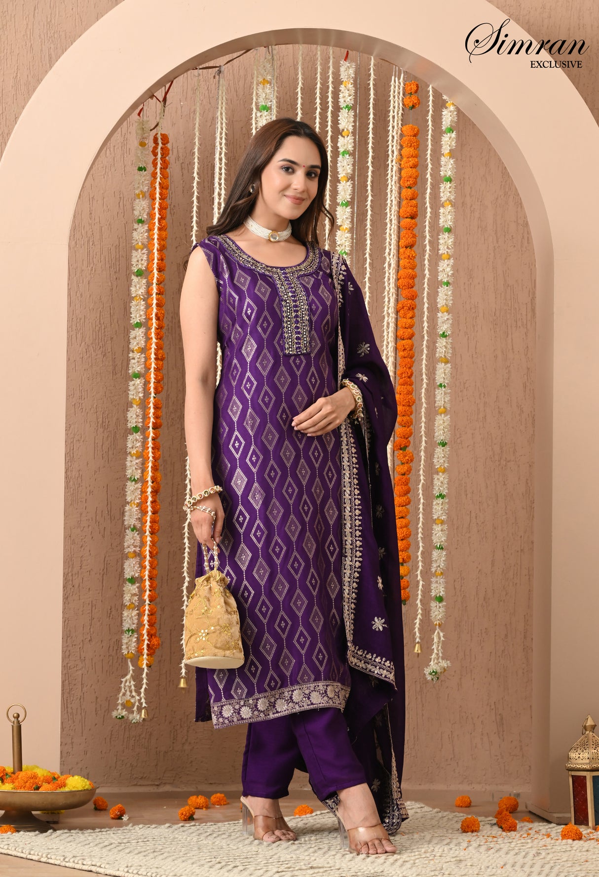 Gold Thread Embroidery with Mirror Work suit