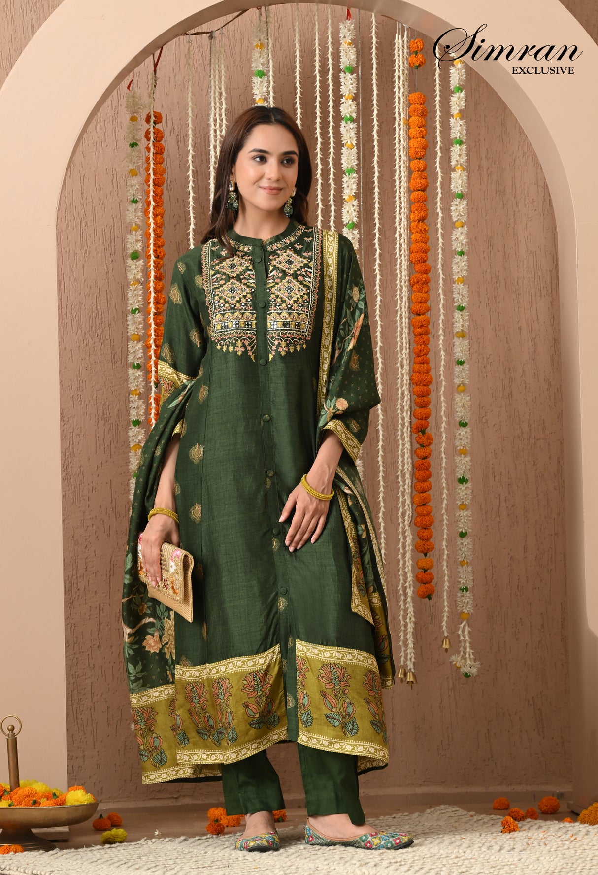 Forest Green with Multicolor Thread Work Suit
