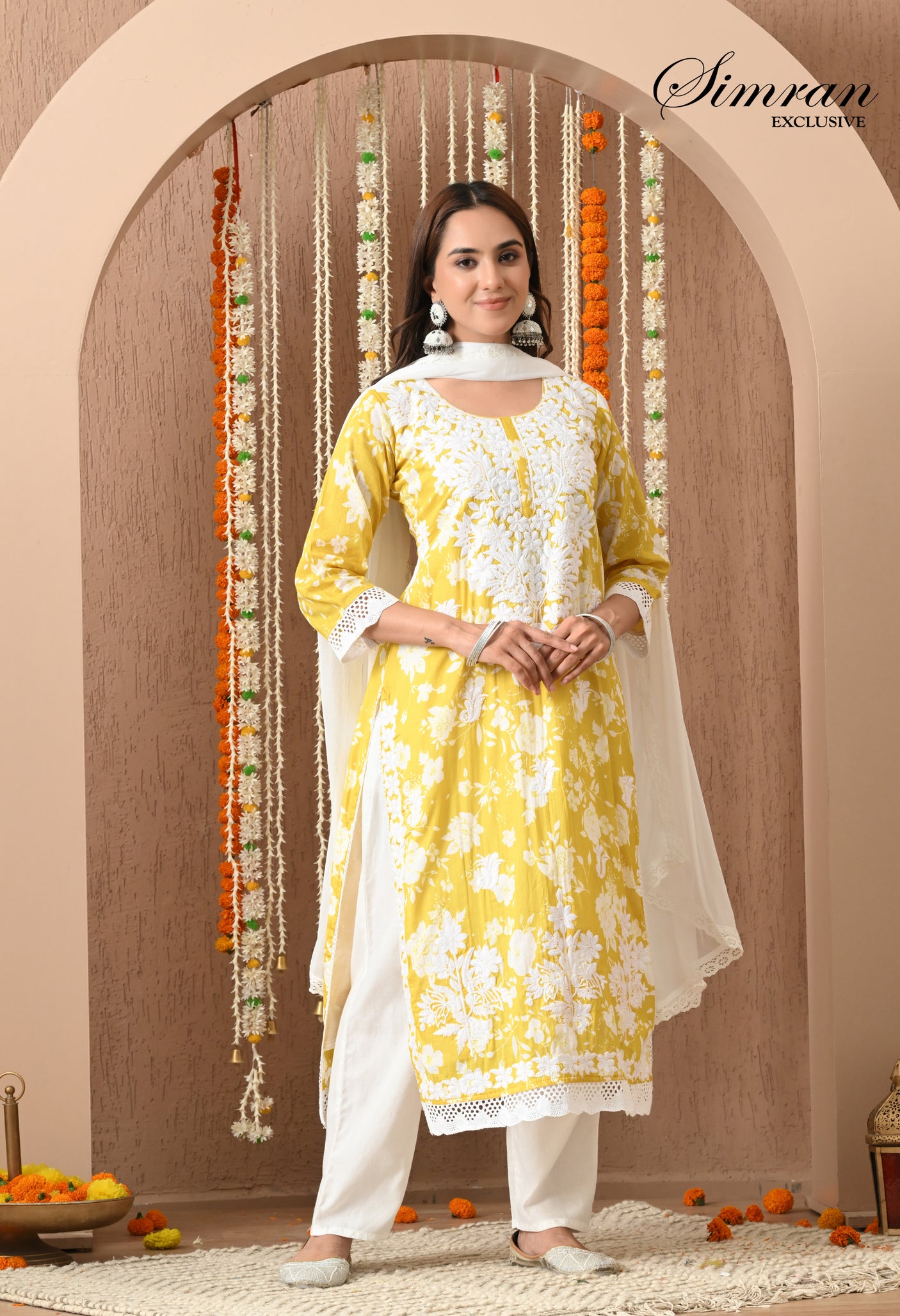 Floral Embroidery Cotton Suit