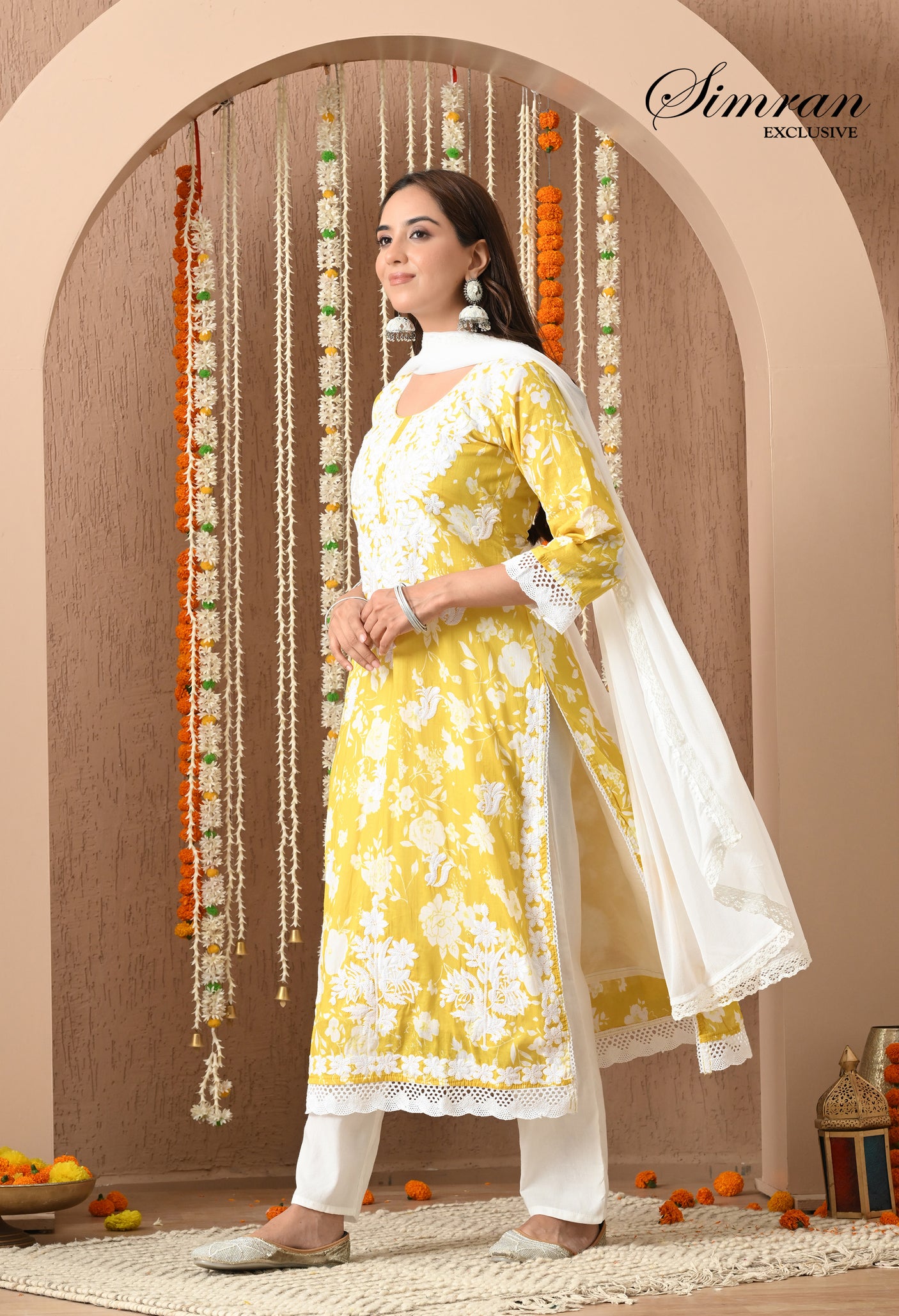 Floral Embroidery Cotton Suit