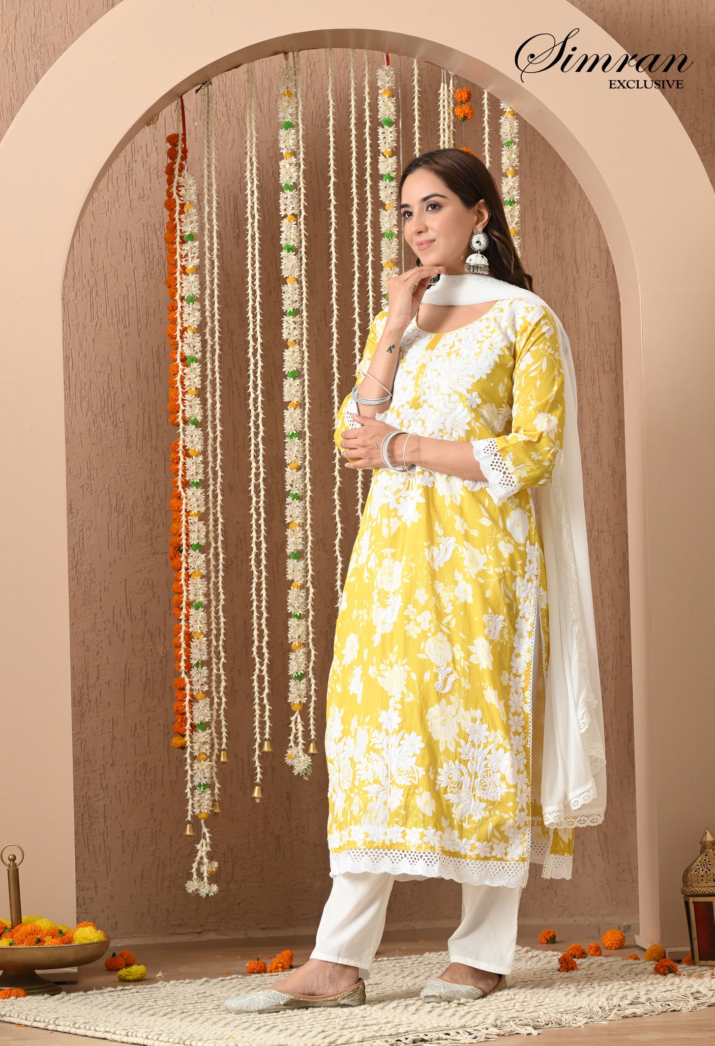 Floral Embroidery Cotton Suit