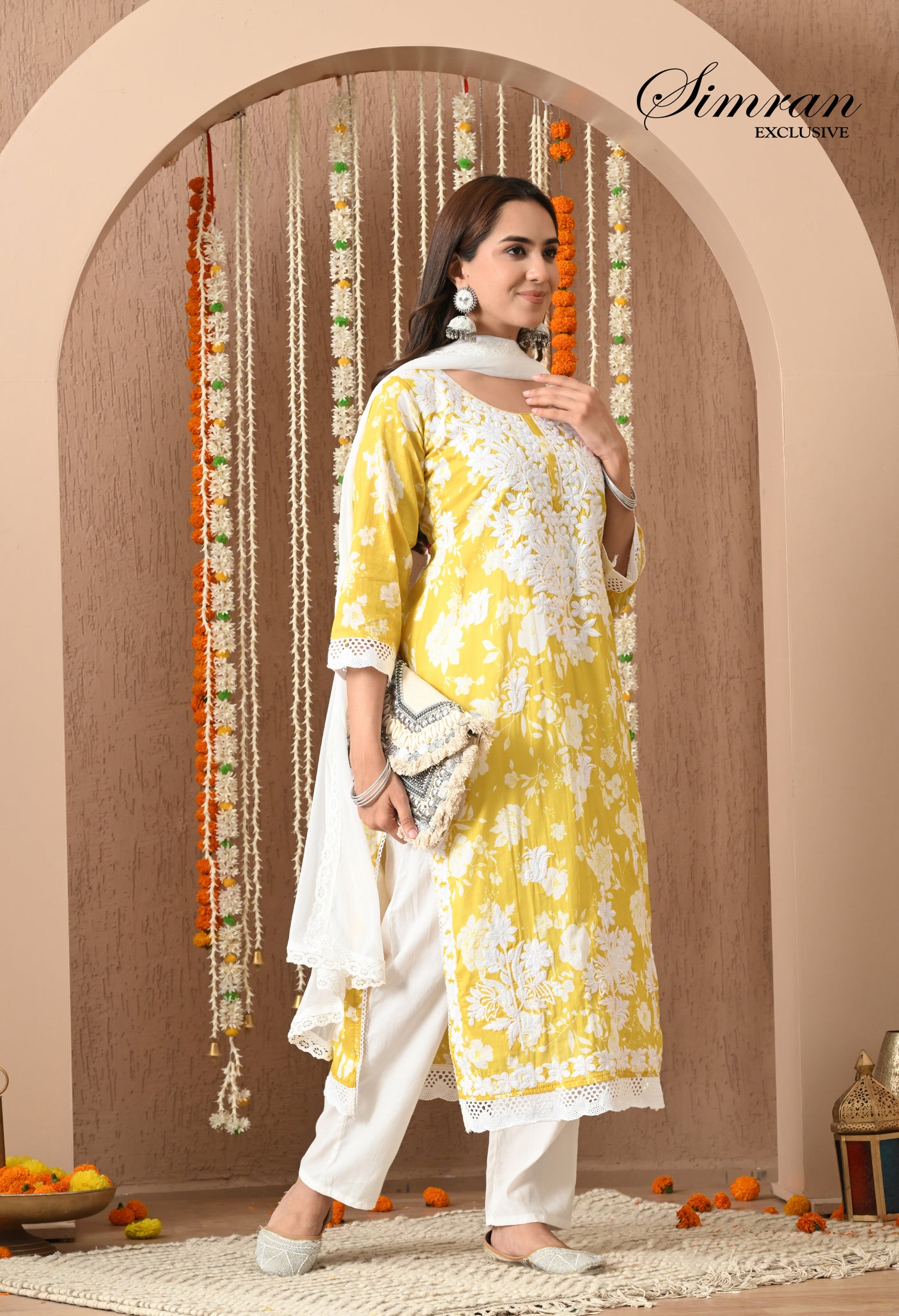 Floral Embroidery Cotton Suit