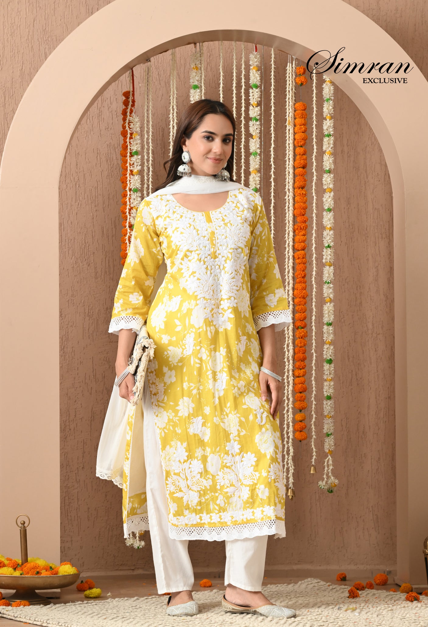 Floral Embroidery Cotton Suit