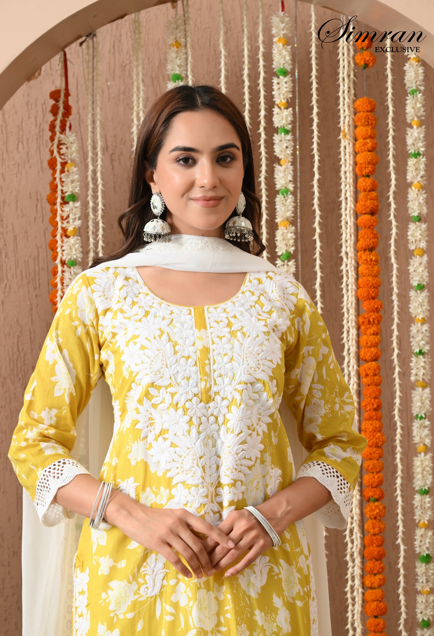 Floral Embroidery Cotton Suit