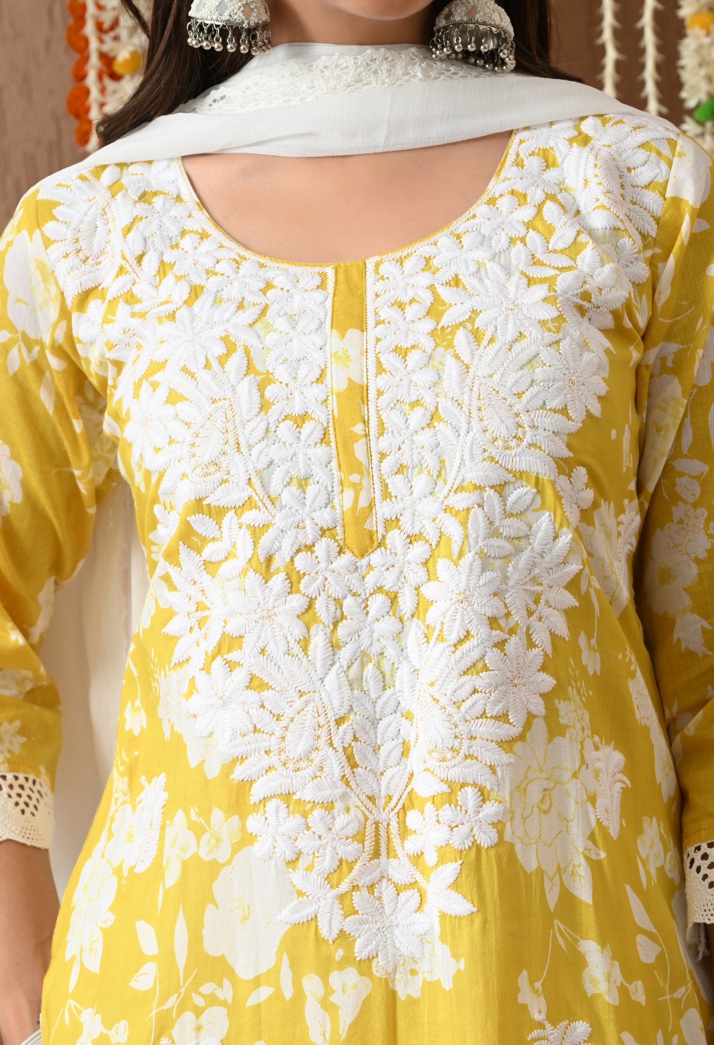 Floral Embroidery Cotton Suit