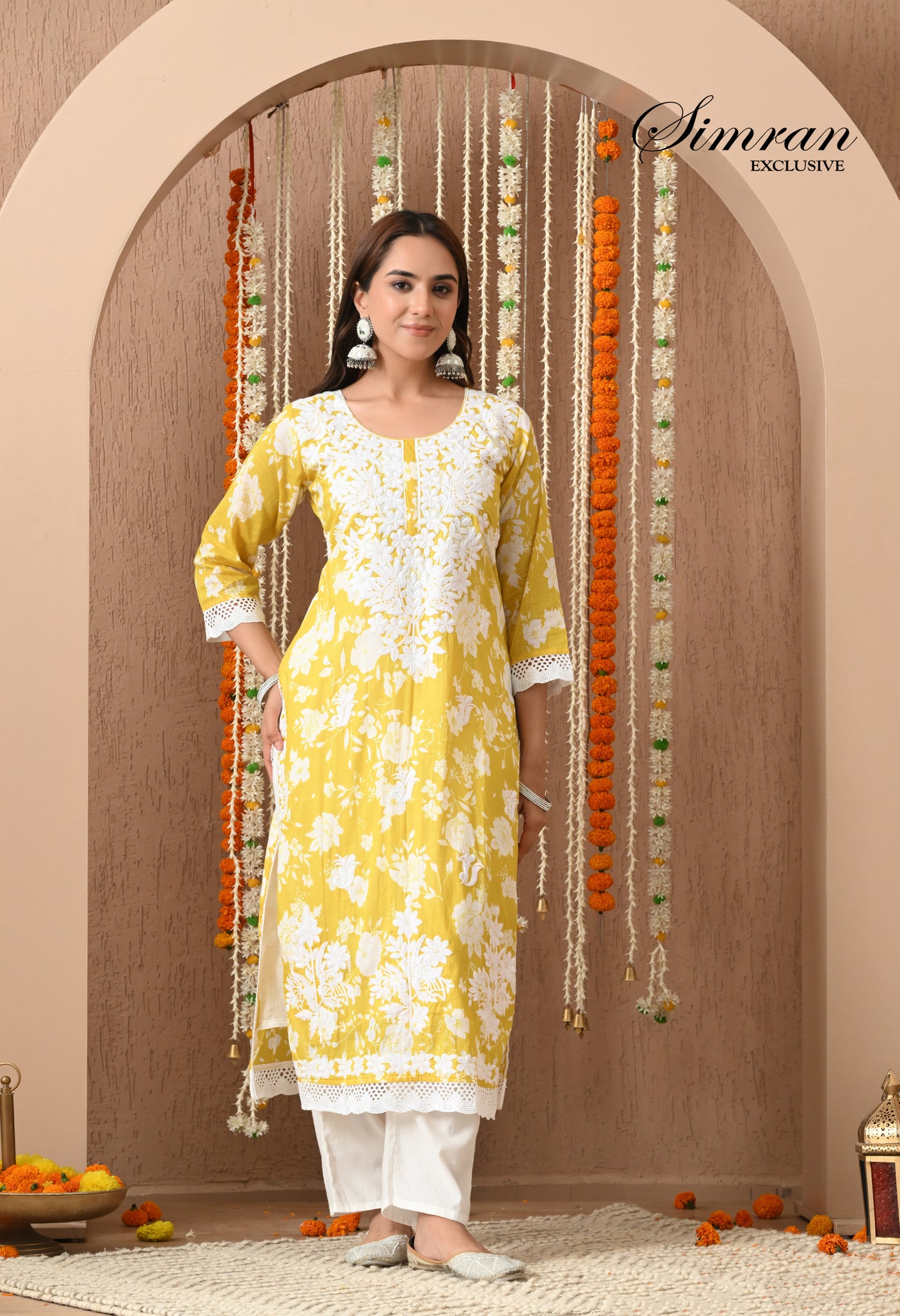 Floral Embroidery Cotton Suit