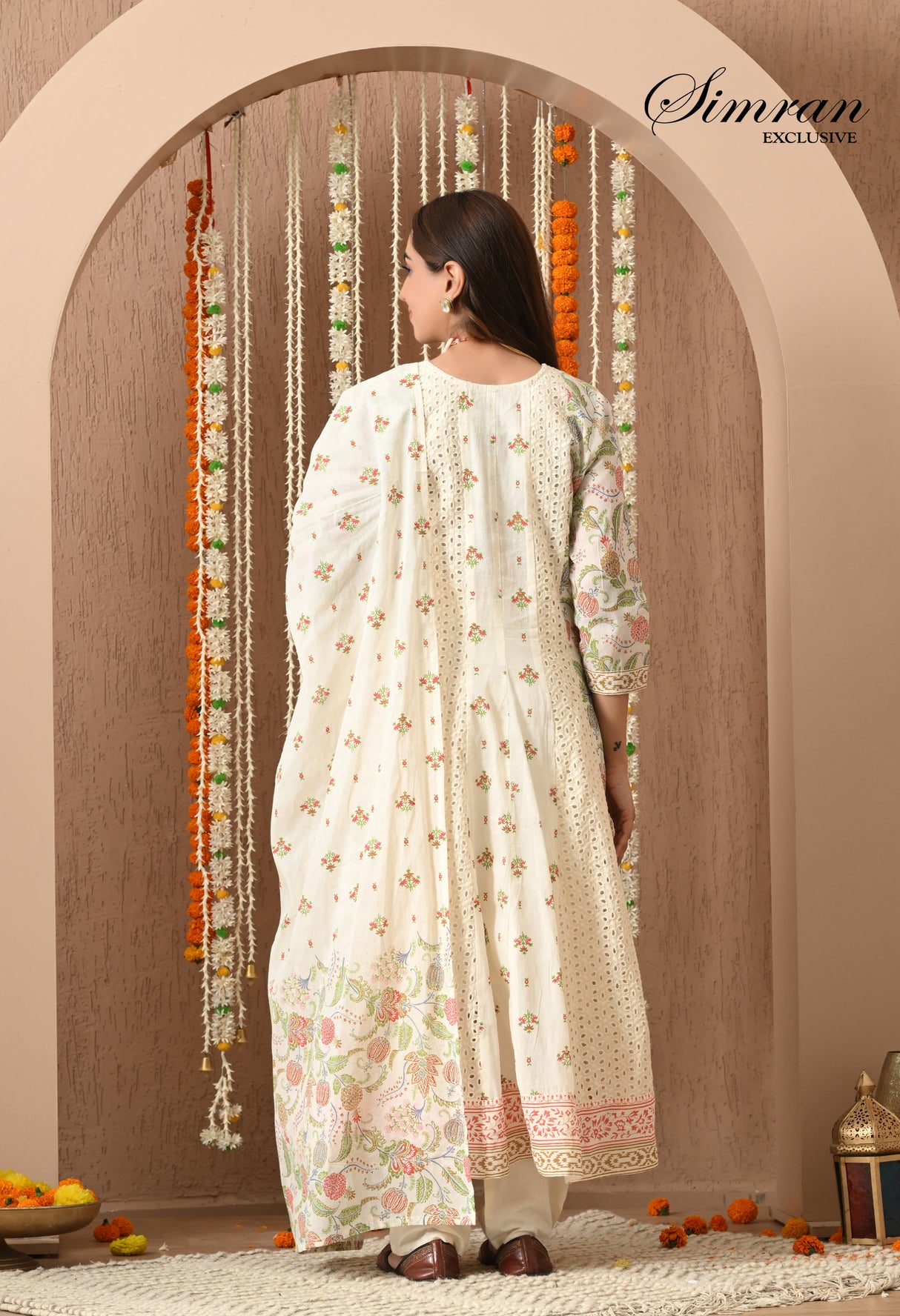 traditional off white anarkali suit