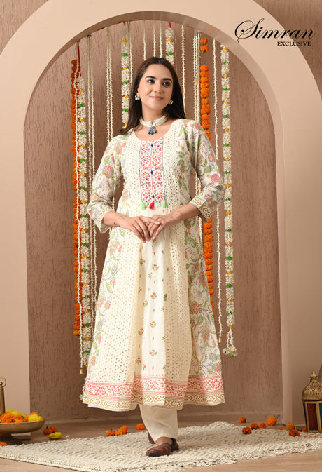 traditional off white anarkali suit