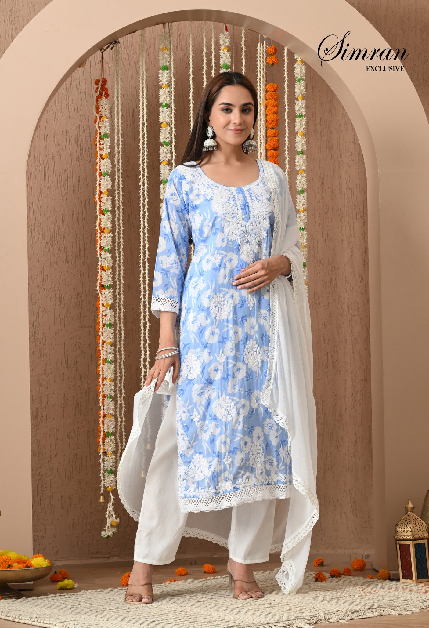 Floral Embroidery Cotton Suit