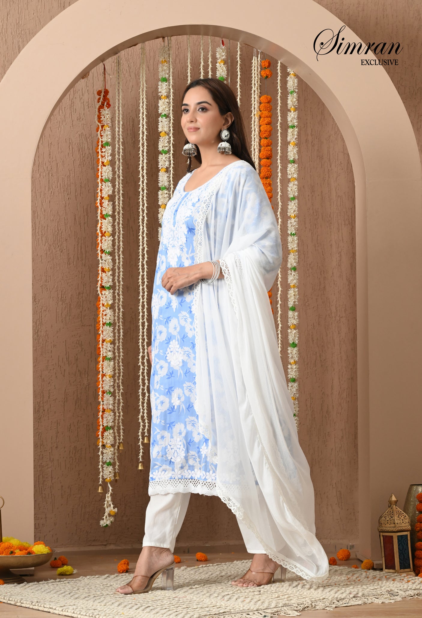 Floral Embroidery Cotton Suit