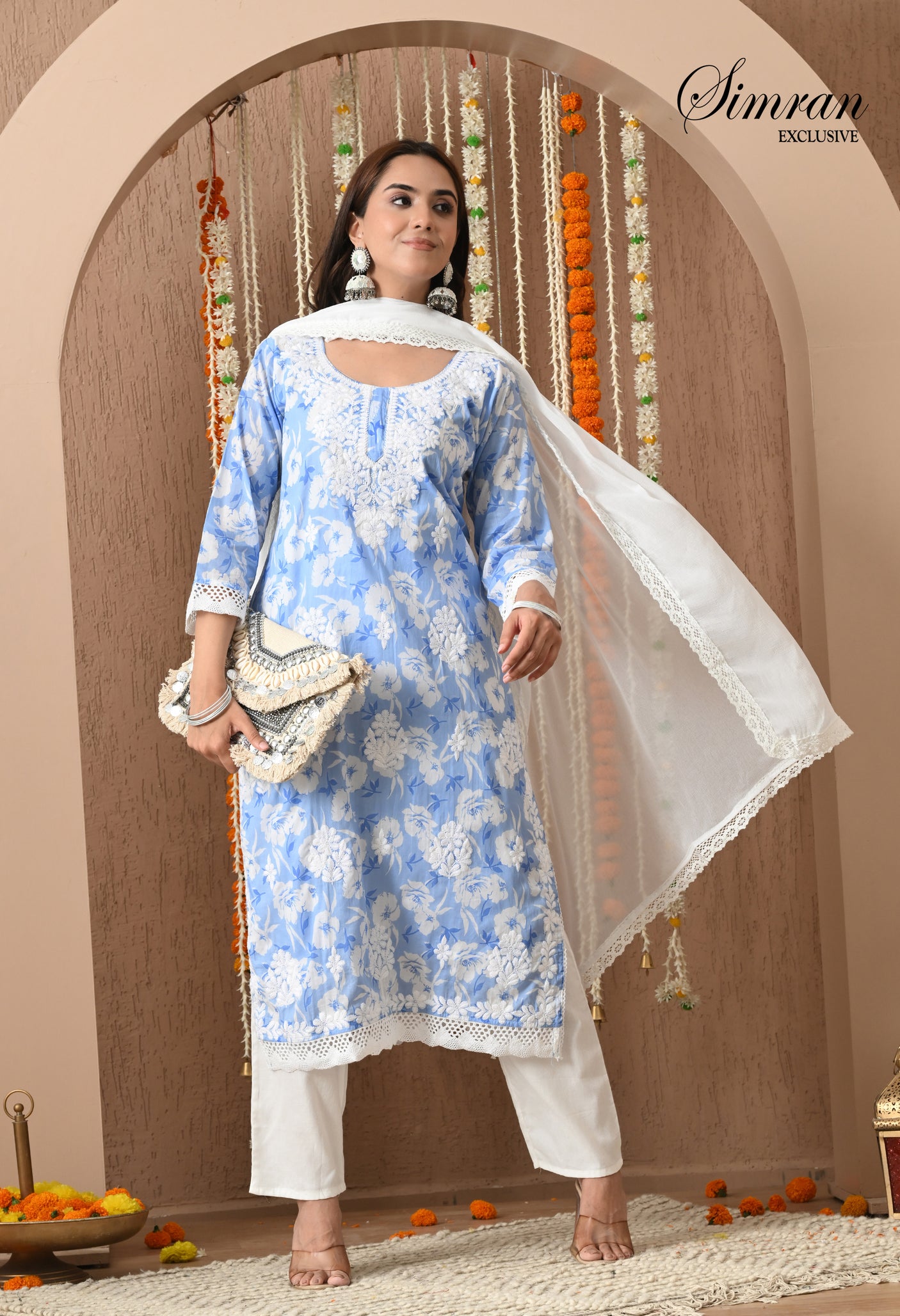 Floral Embroidery Cotton Suit