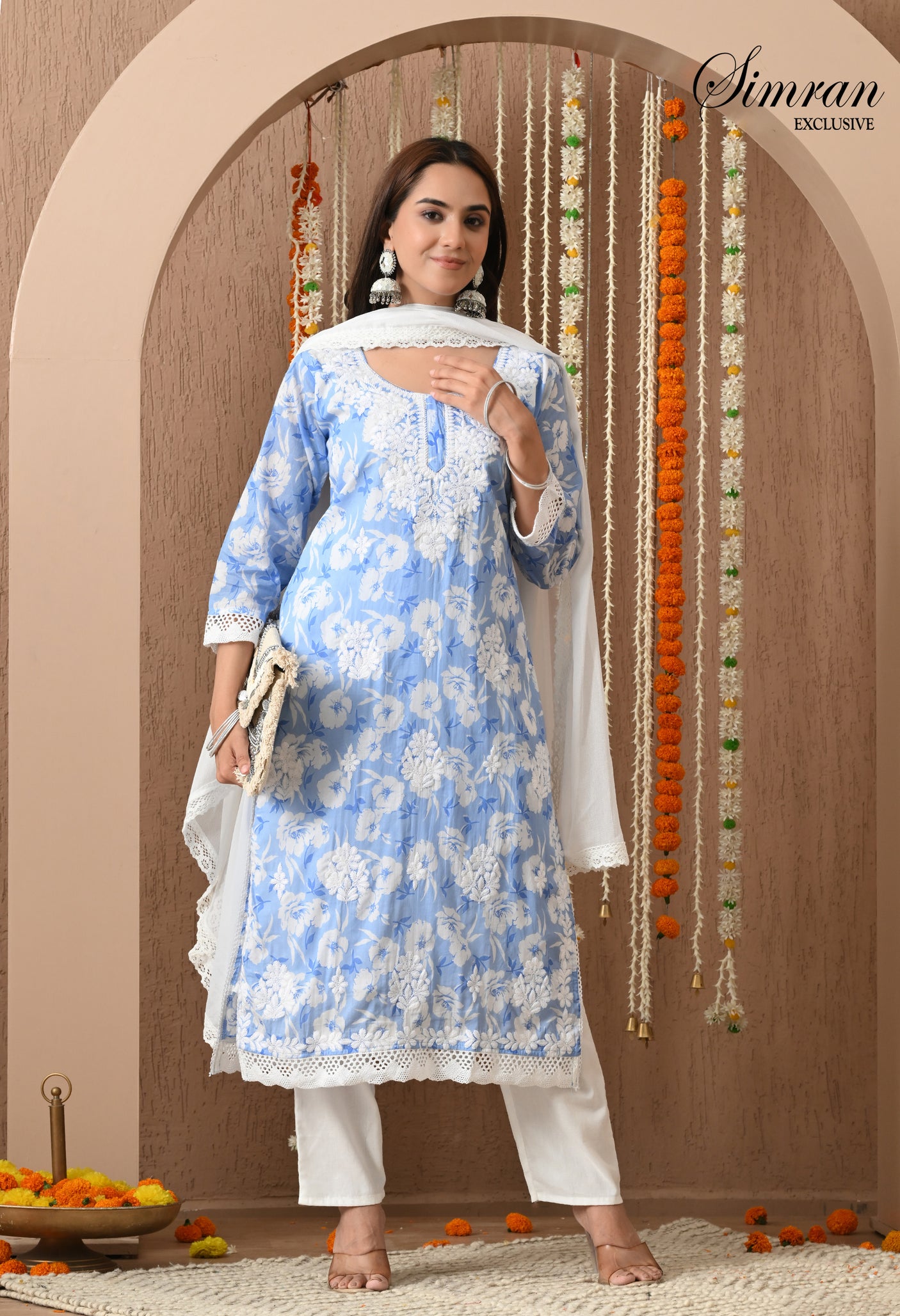 Floral Embroidery Cotton Suit