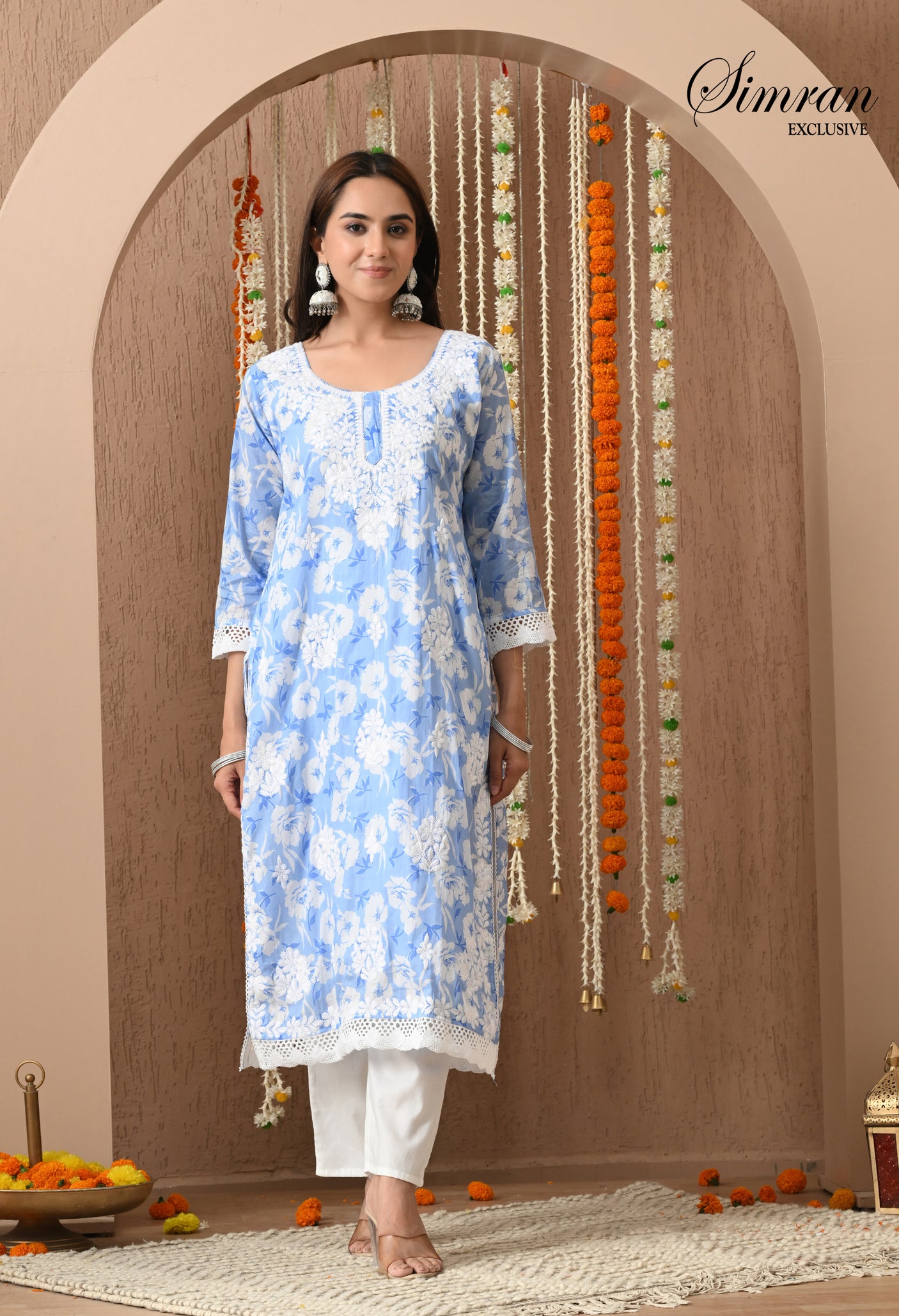 Floral Embroidery Cotton Suit