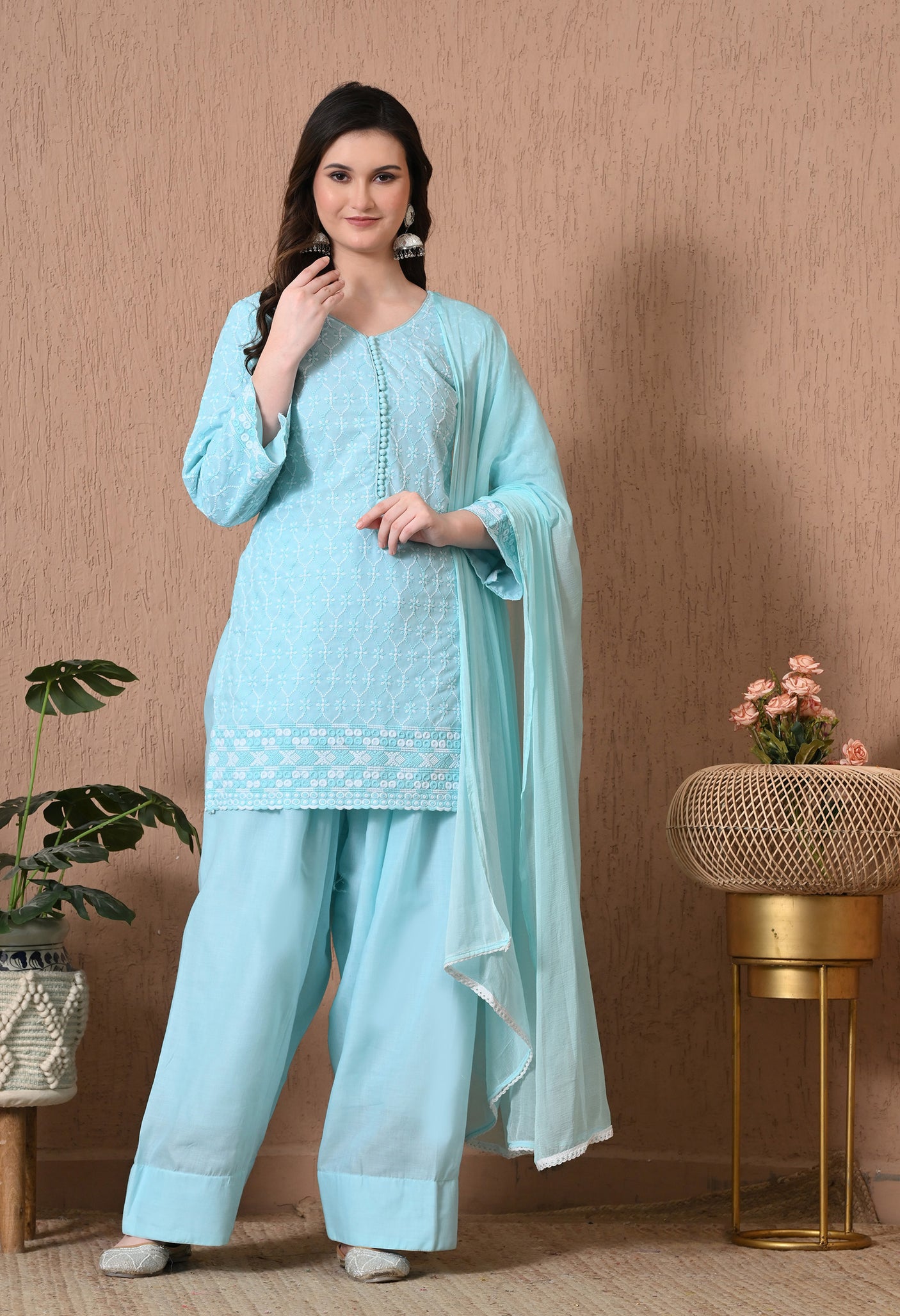 Chikenkari Cotton Farshi Salwar