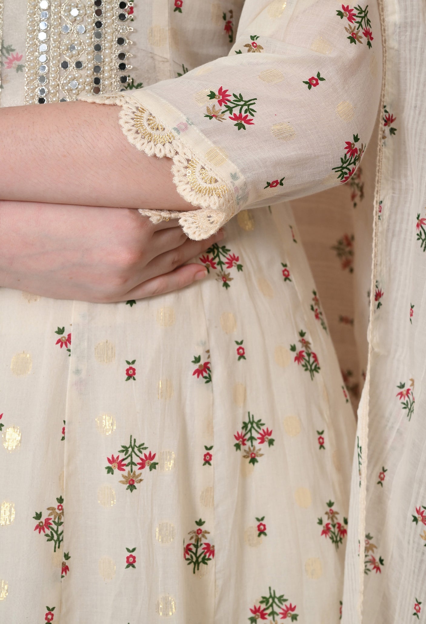 COTTON WHITE PEARL ANARKALI SUIT