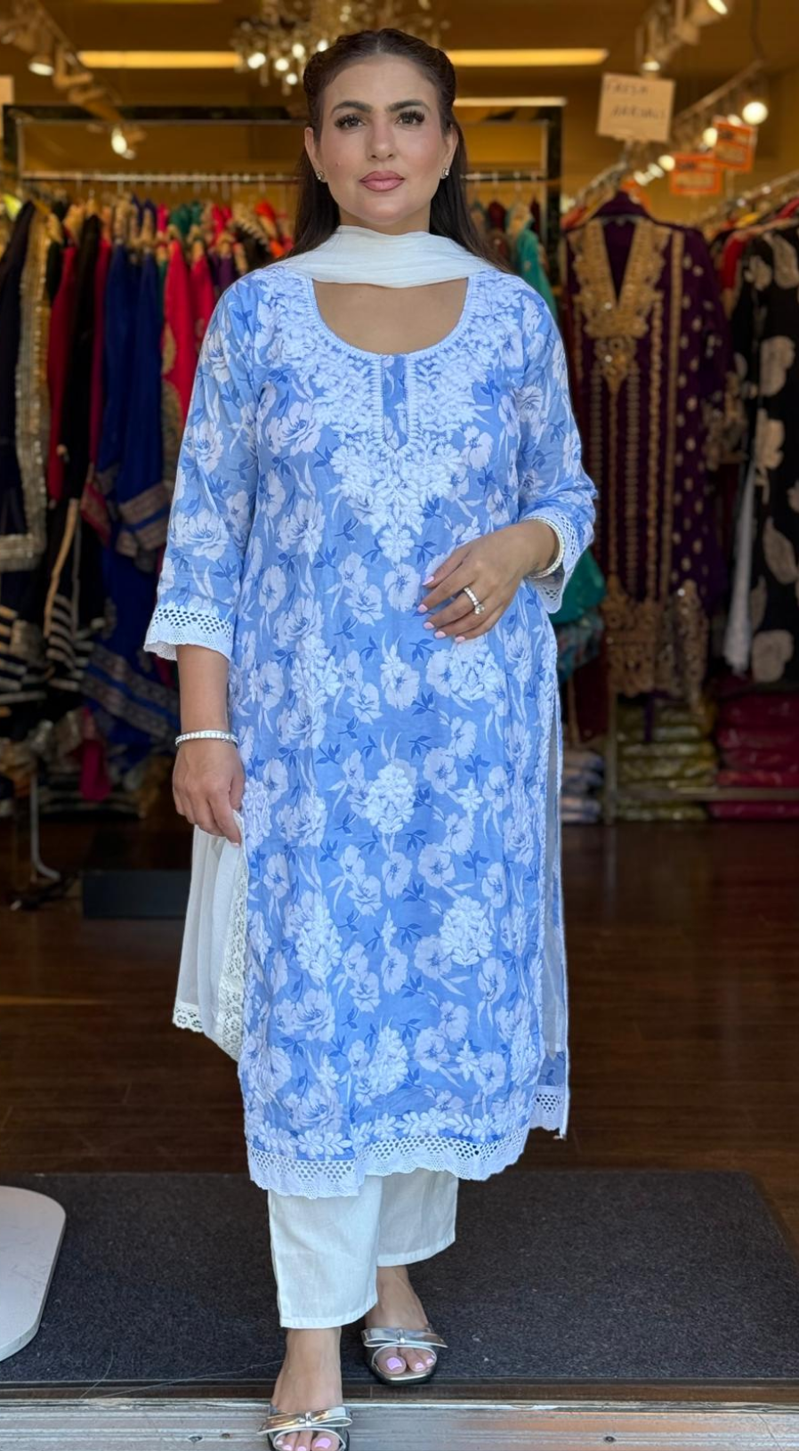 Floral Embroidery Cotton Suit