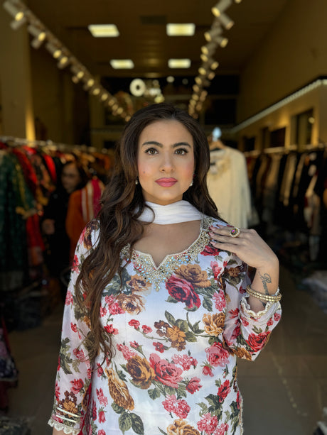 Floral Print Patiala Suit with Dupatta