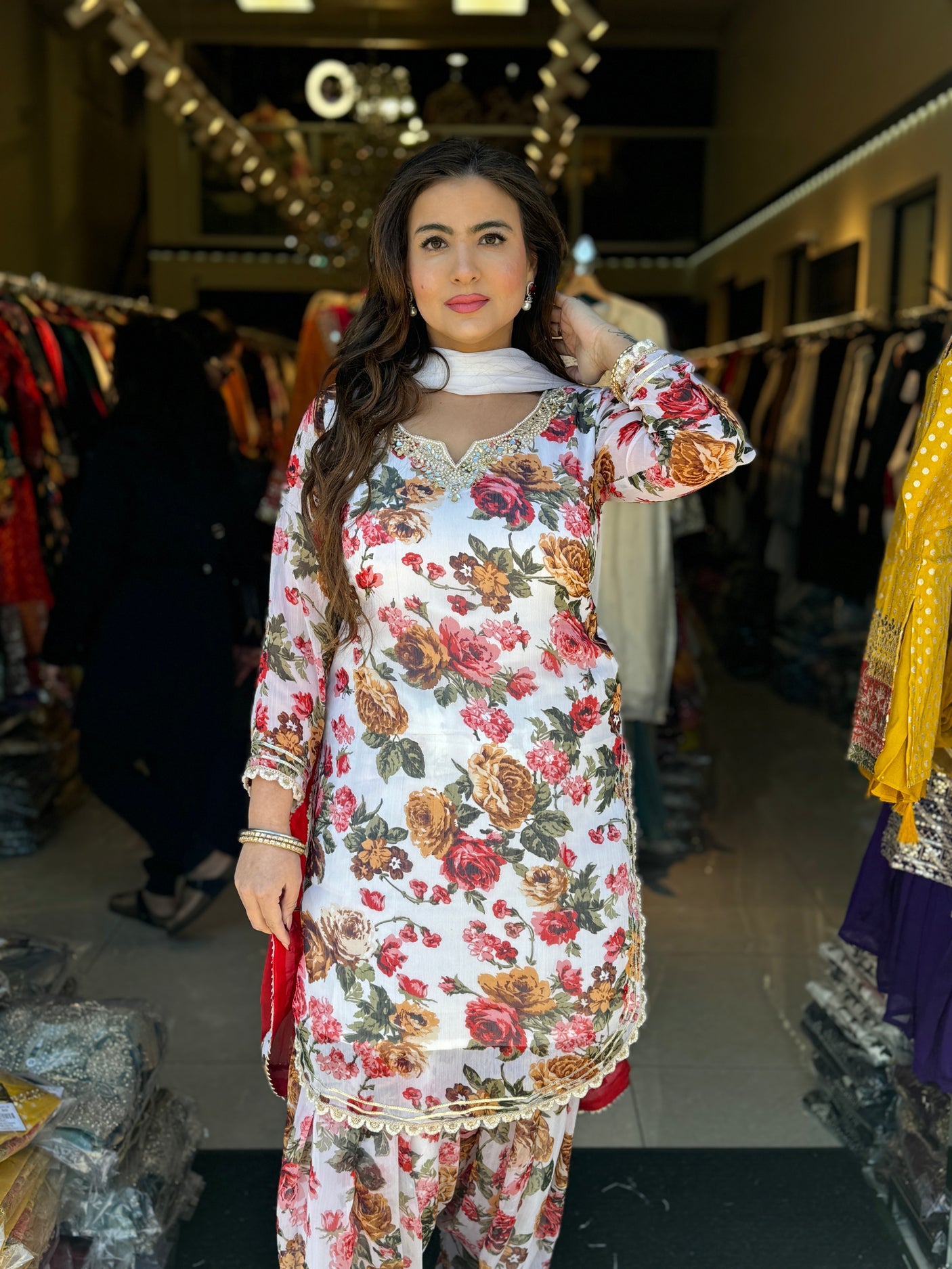Floral Print Patiala Suit with Dupatta