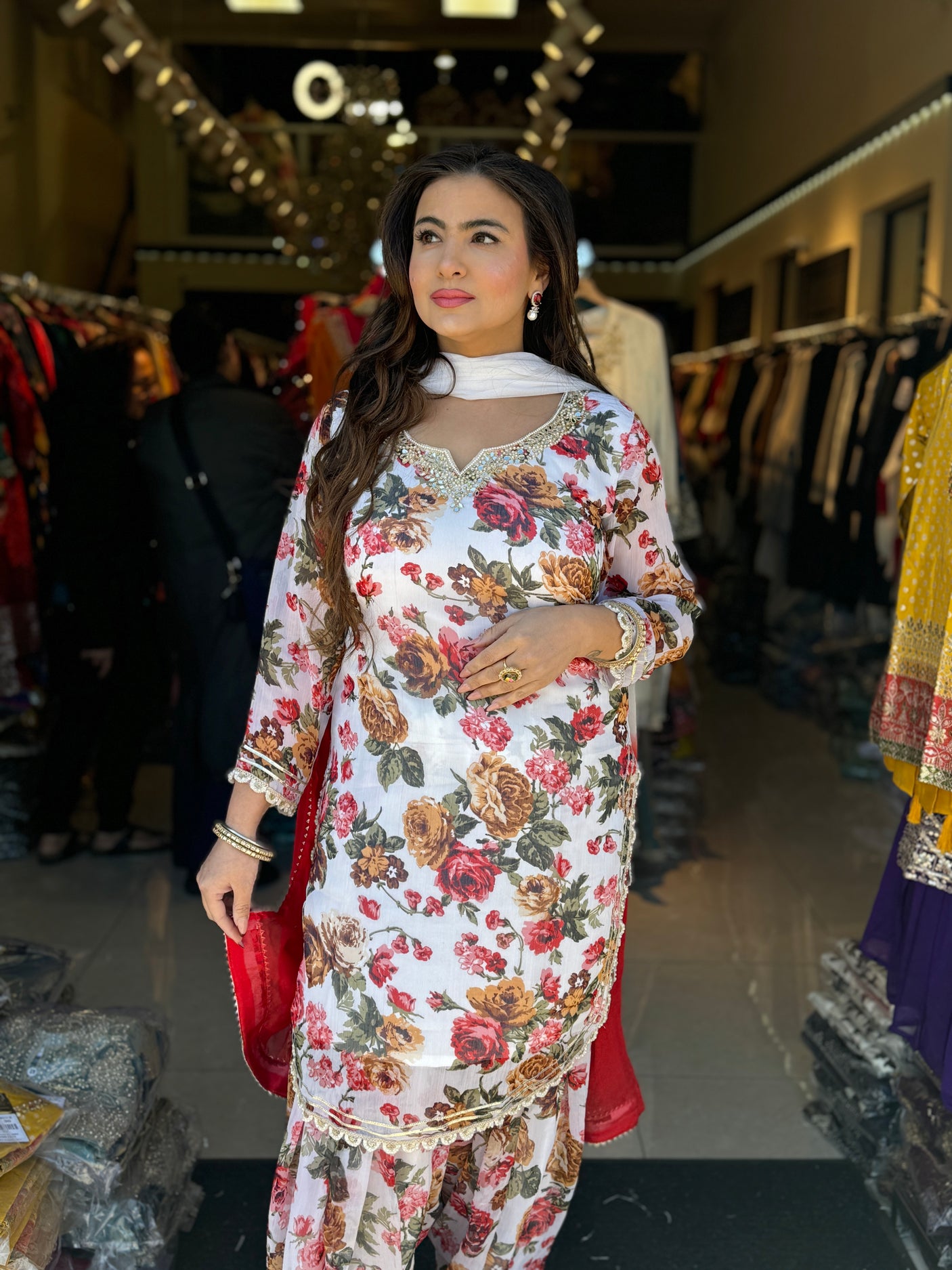 Floral Print Patiala Suit with Dupatta