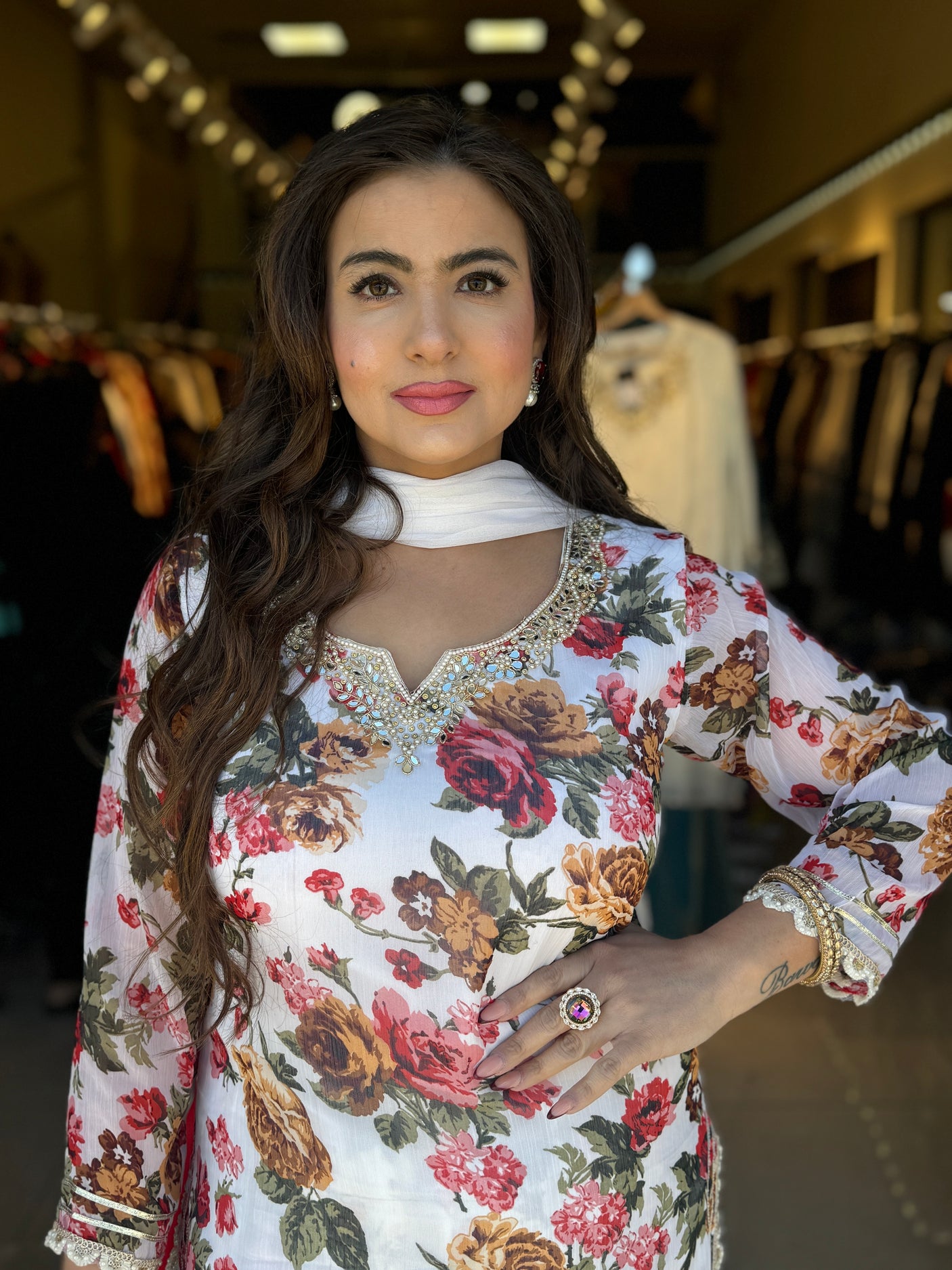 Floral Print Patiala Suit with Dupatta