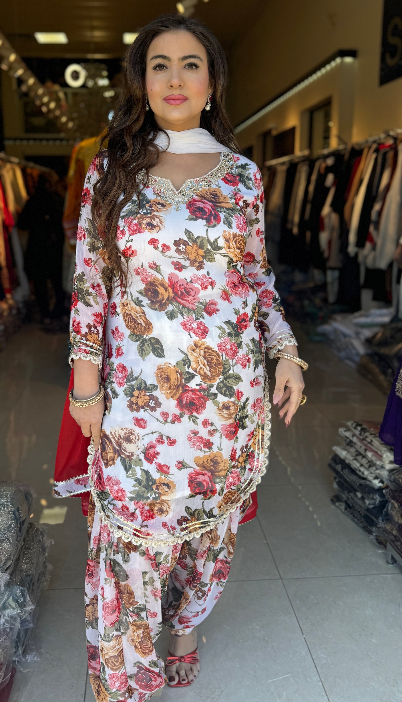 Floral Print Patiala Suit with Dupatta