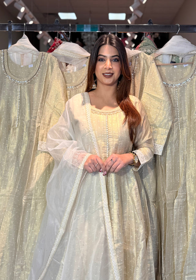 Simran Exclusive Zeenat Gold A-Line Suit – Simran Exclusive