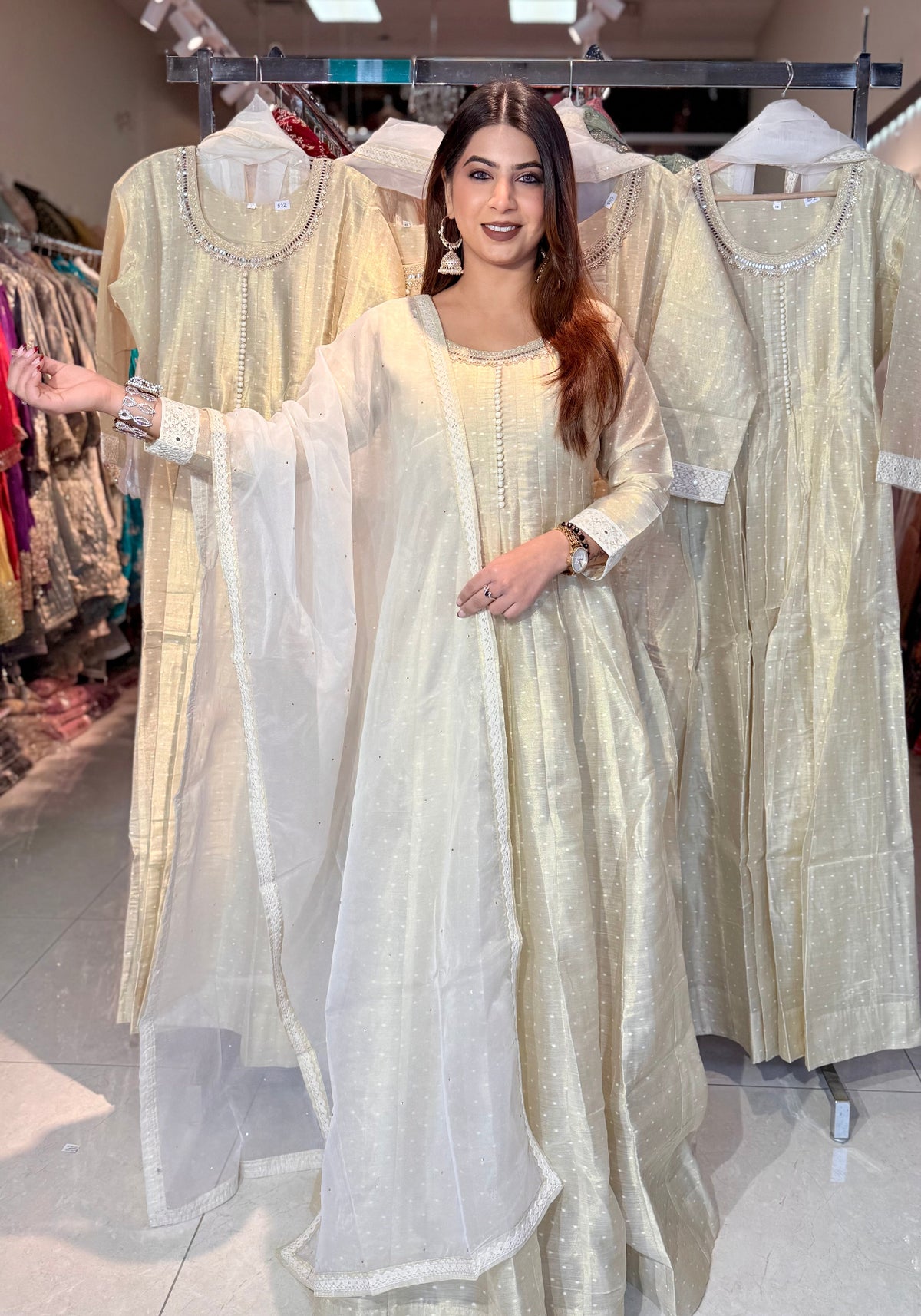 Simran Exclusive Zeenat Gold A-Line Suit – Simran Exclusive