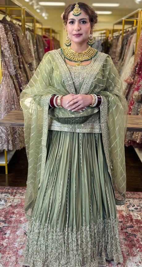 Royal Punjabi Sharara Choli-Sez Green