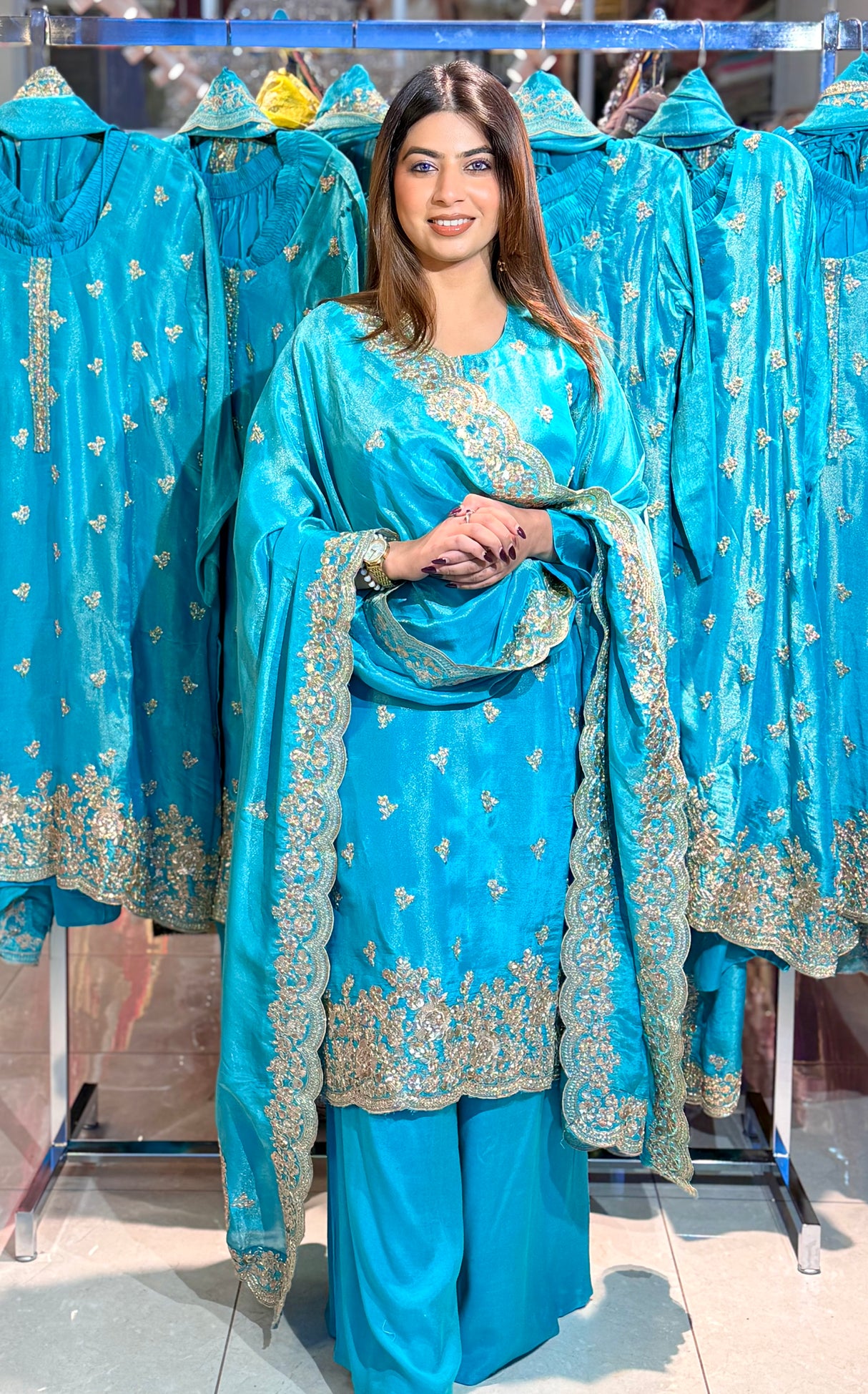 Azure Bloom – Embroidered Elegance