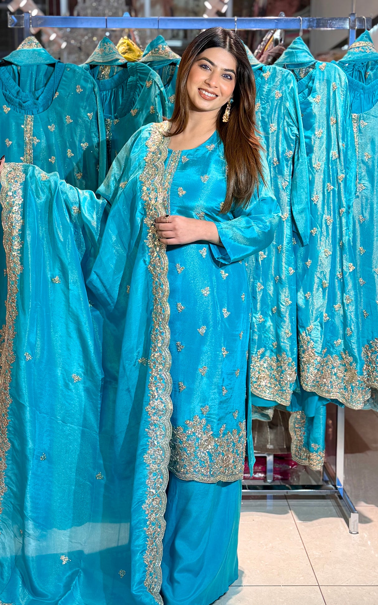 Azure Bloom – Embroidered Elegance