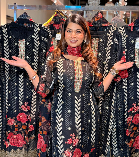 BLACK RED FLOWER SUIT