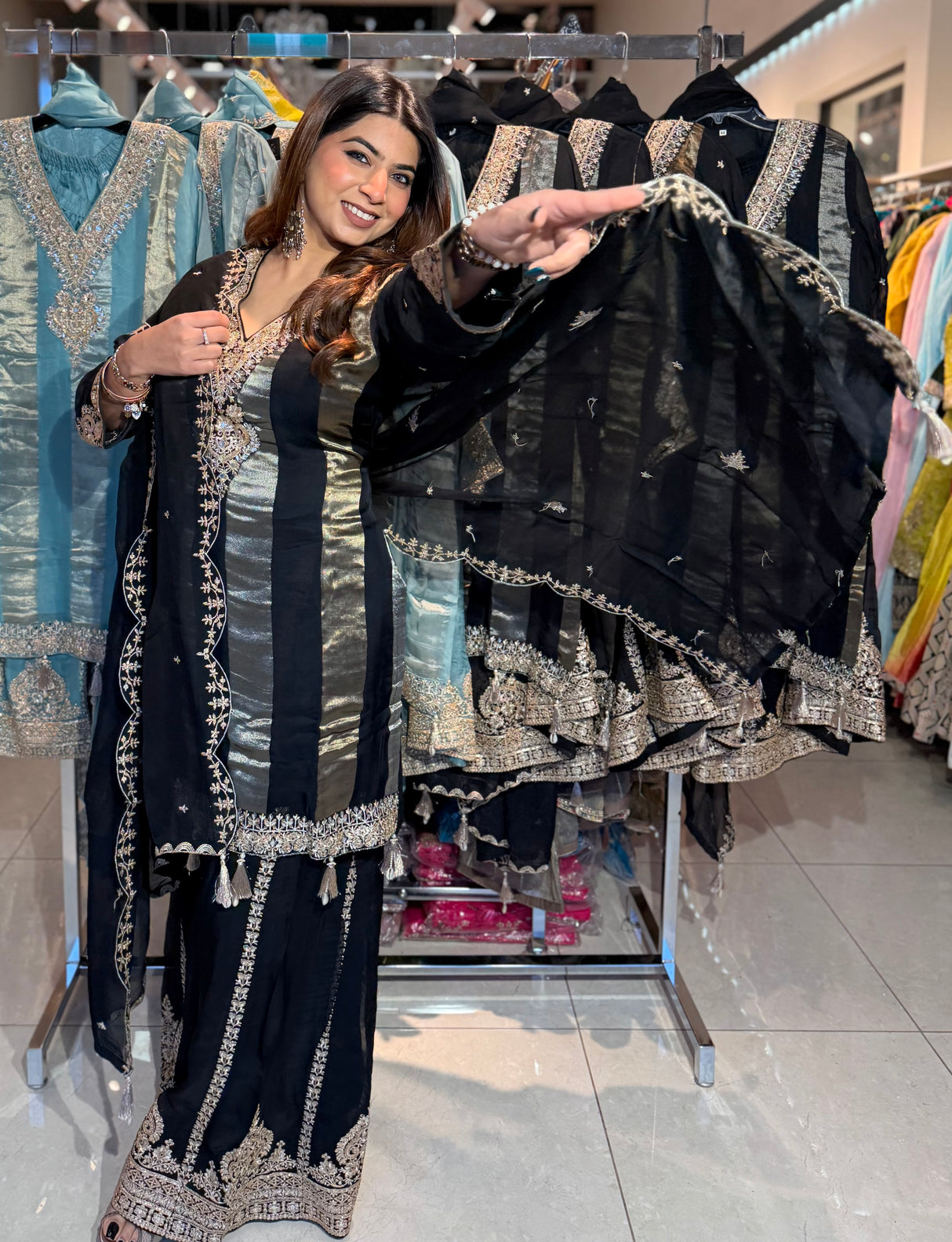 BLACK AND GOLD SHARARA