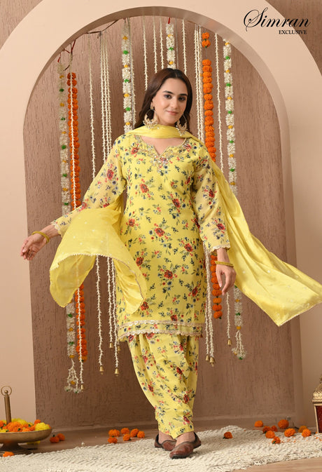 Floral yellow Salwar Patiala Suit