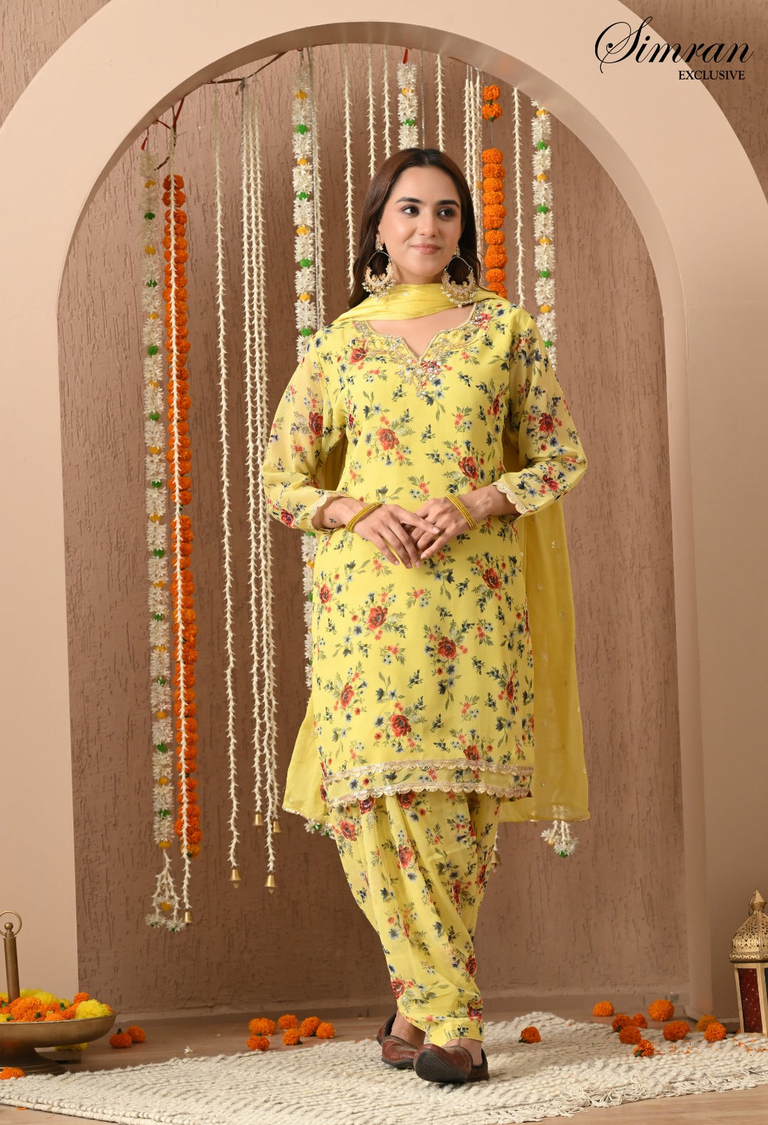 Floral yellow Salwar Patiala Suit