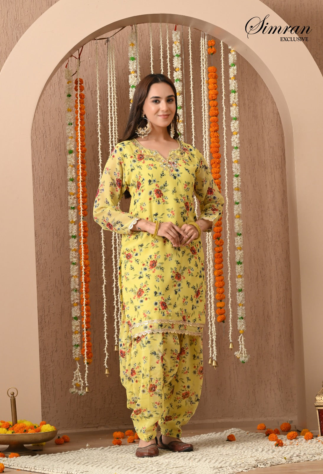 Floral yellow Salwar Patiala Suit