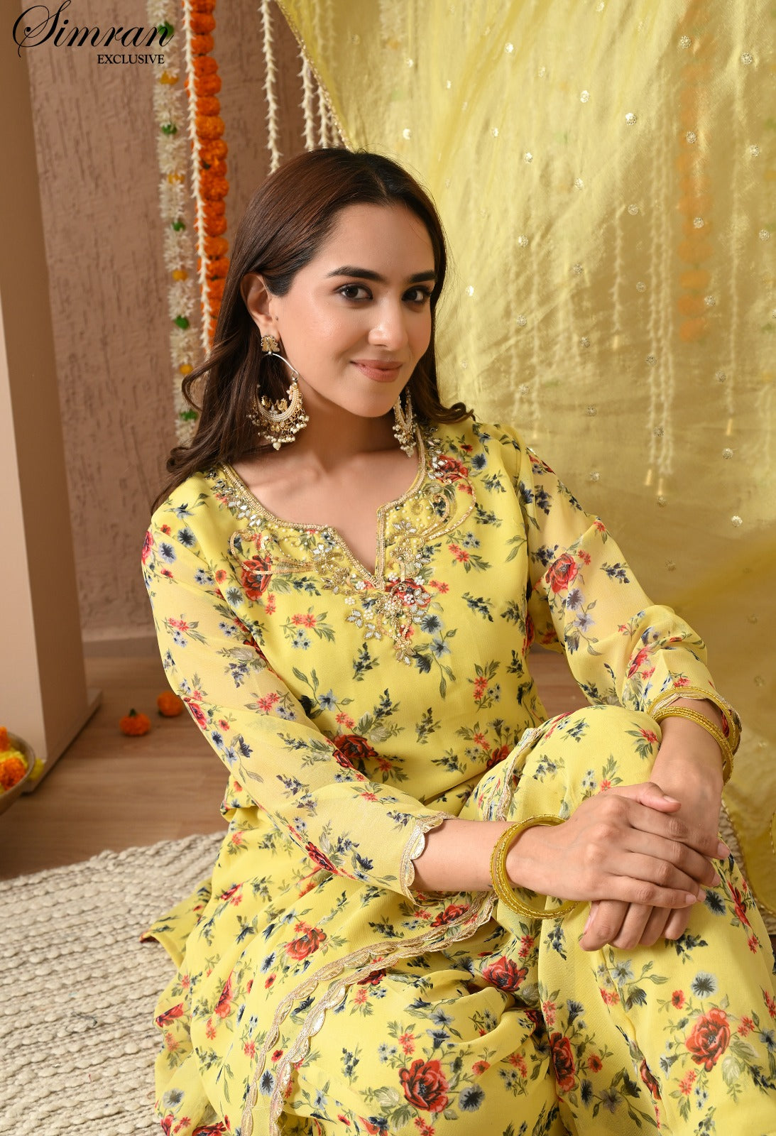 Floral yellow Salwar Patiala Suit