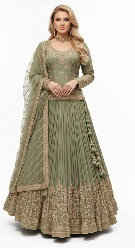 Royal Punjabi Sharara Choli-Sez Green