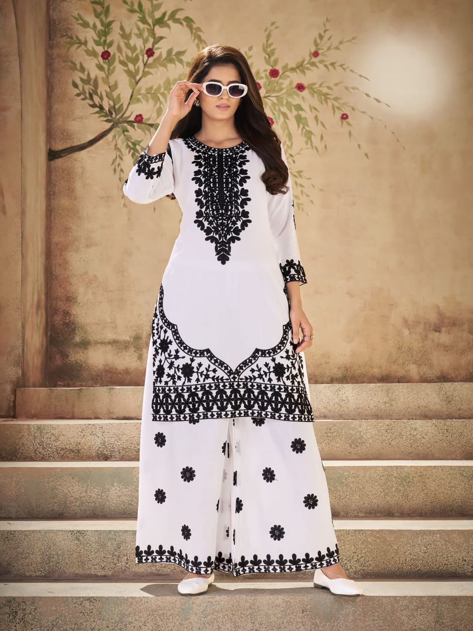 Black and White Rayon 2 Piece