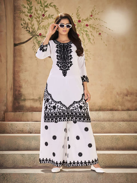 Black and White Rayon 2 Piece